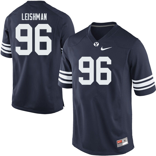 Men #96 Tanner Leishman BYU Cougars College Football Jerseys Sale-Navy